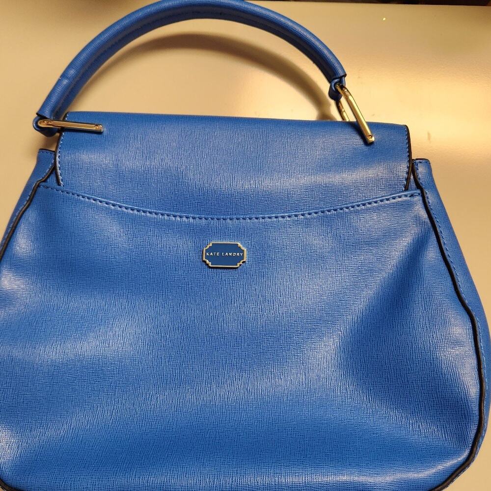 Kate Landry Electric Blue Laser Cut Perforated Handbag with Gold Turn-Lock